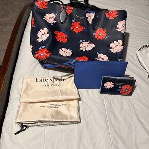 Kate Spade Navy and Red Floral Tote Set